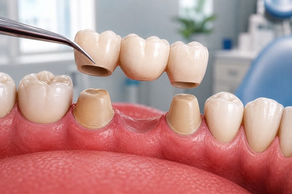 Missing tooth replacement with dental bridge